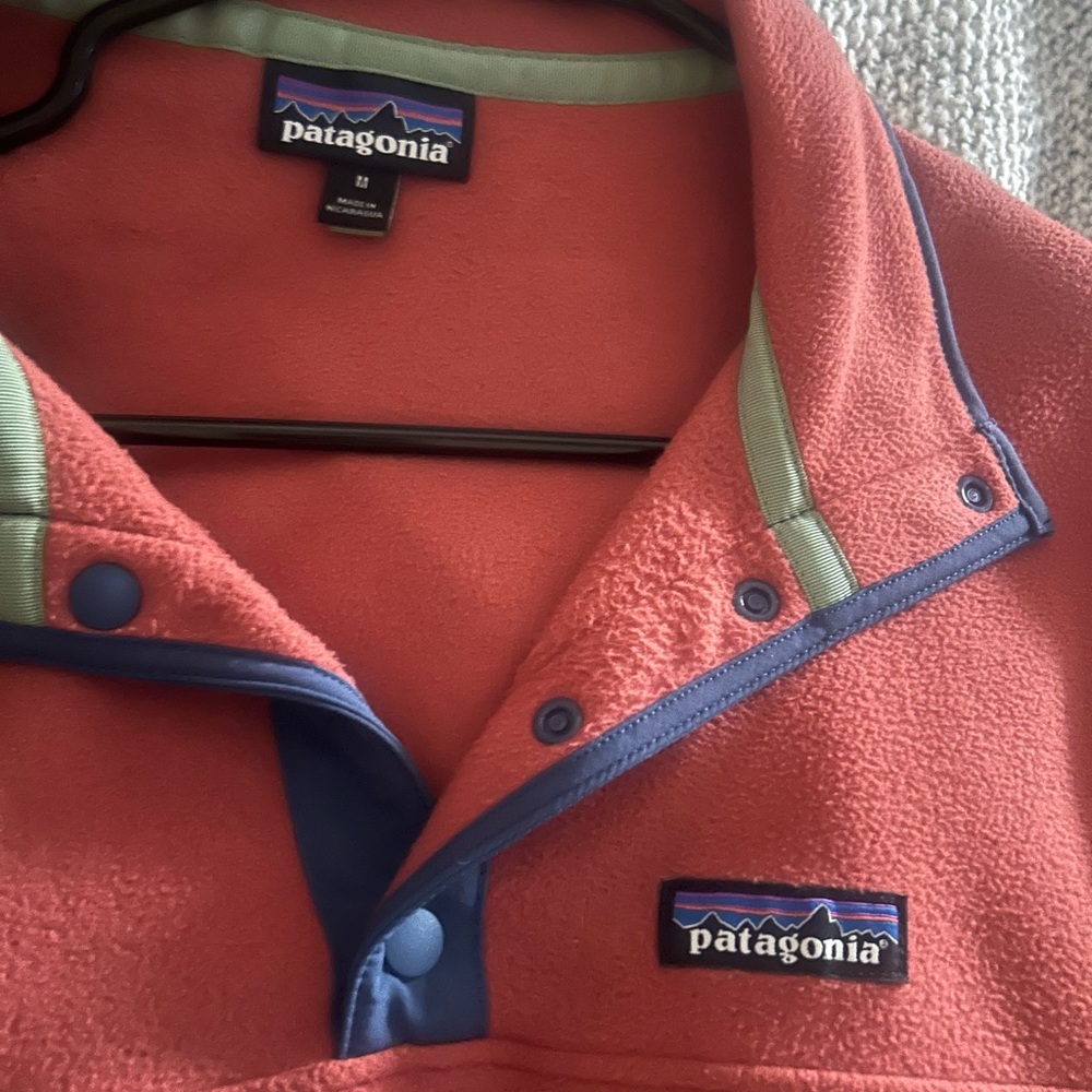 Patagonia Fleece Pullover with Blue Trim